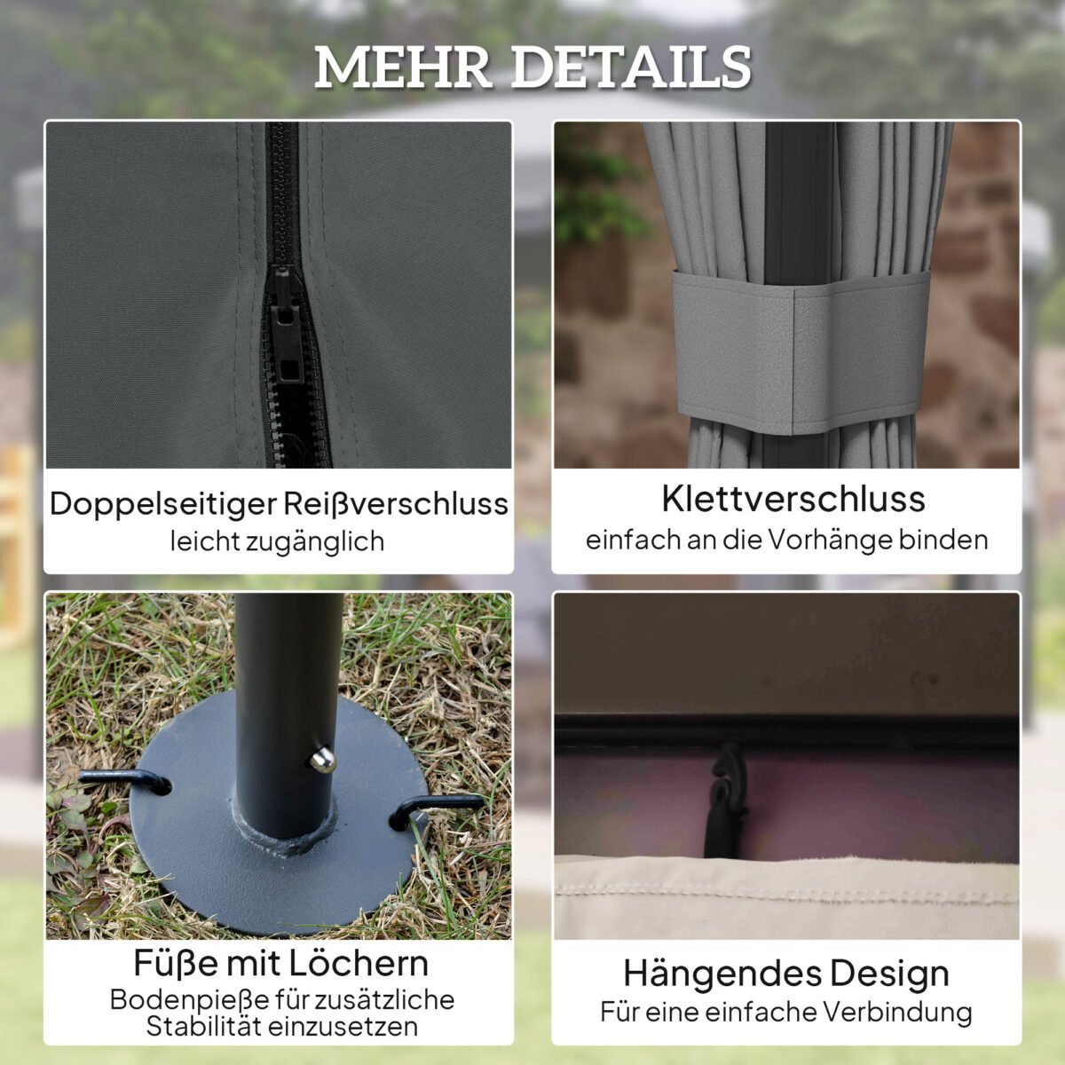 3x3m Sodo pavėsinė su dvigubu stogu ir privatumo užuolaidomis – Paveikslėlis 5