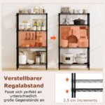 4 aukštų metalinė sunkiasvorė lentyna su reguliuojamais skyriais (Juoda)