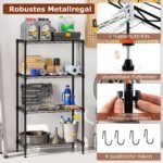4 aukštų metalinė sunkiasvorė lentyna su reguliuojamais skyriais (Juoda)