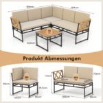 4 dalių L formos lauko sofos komplektas su akacijos medžio detalėmis (Smėlio) – Paveikslėlis 2