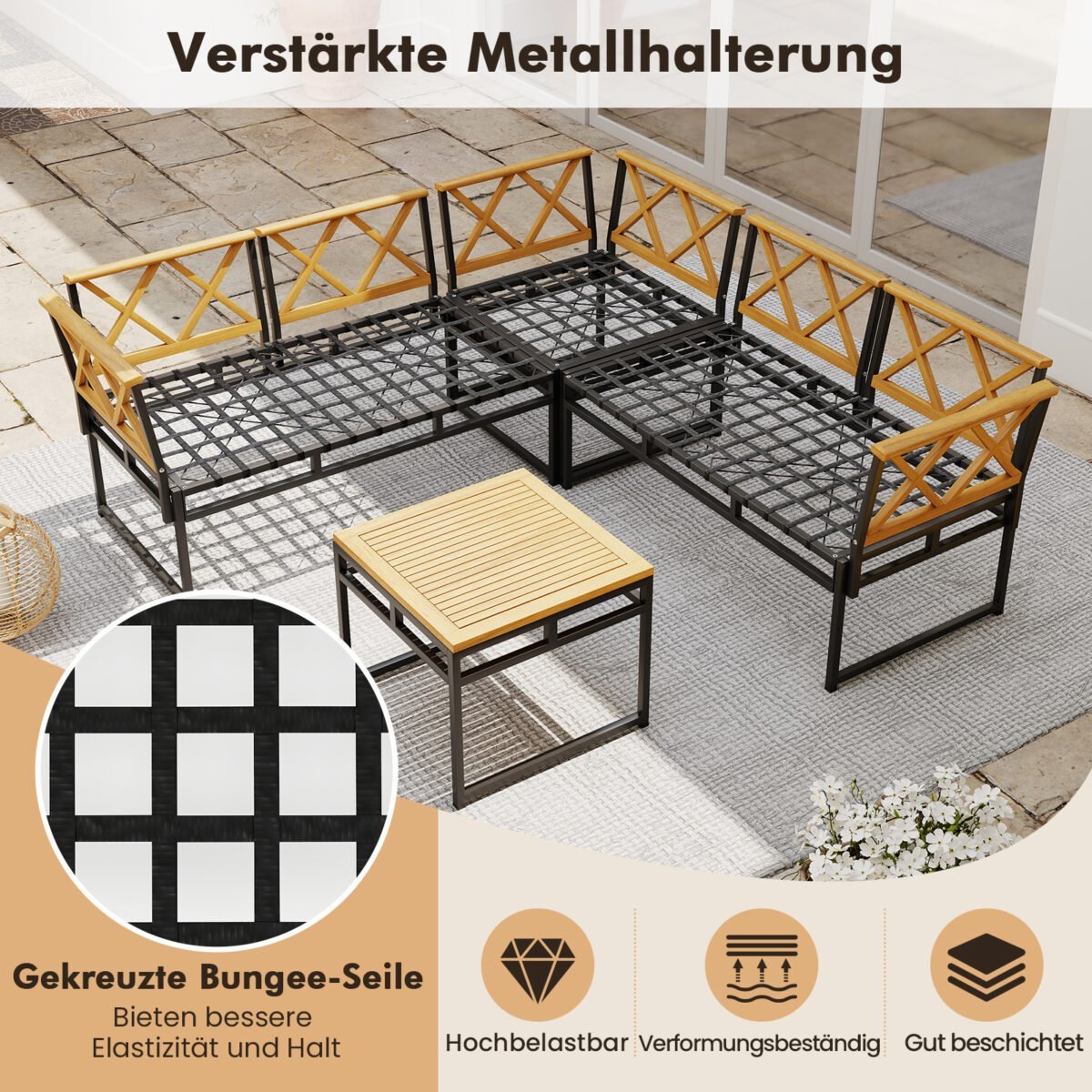 4 dalių L formos lauko sofos komplektas su akacijos medžio detalėmis (Smėlio) – Paveikslėlis 4