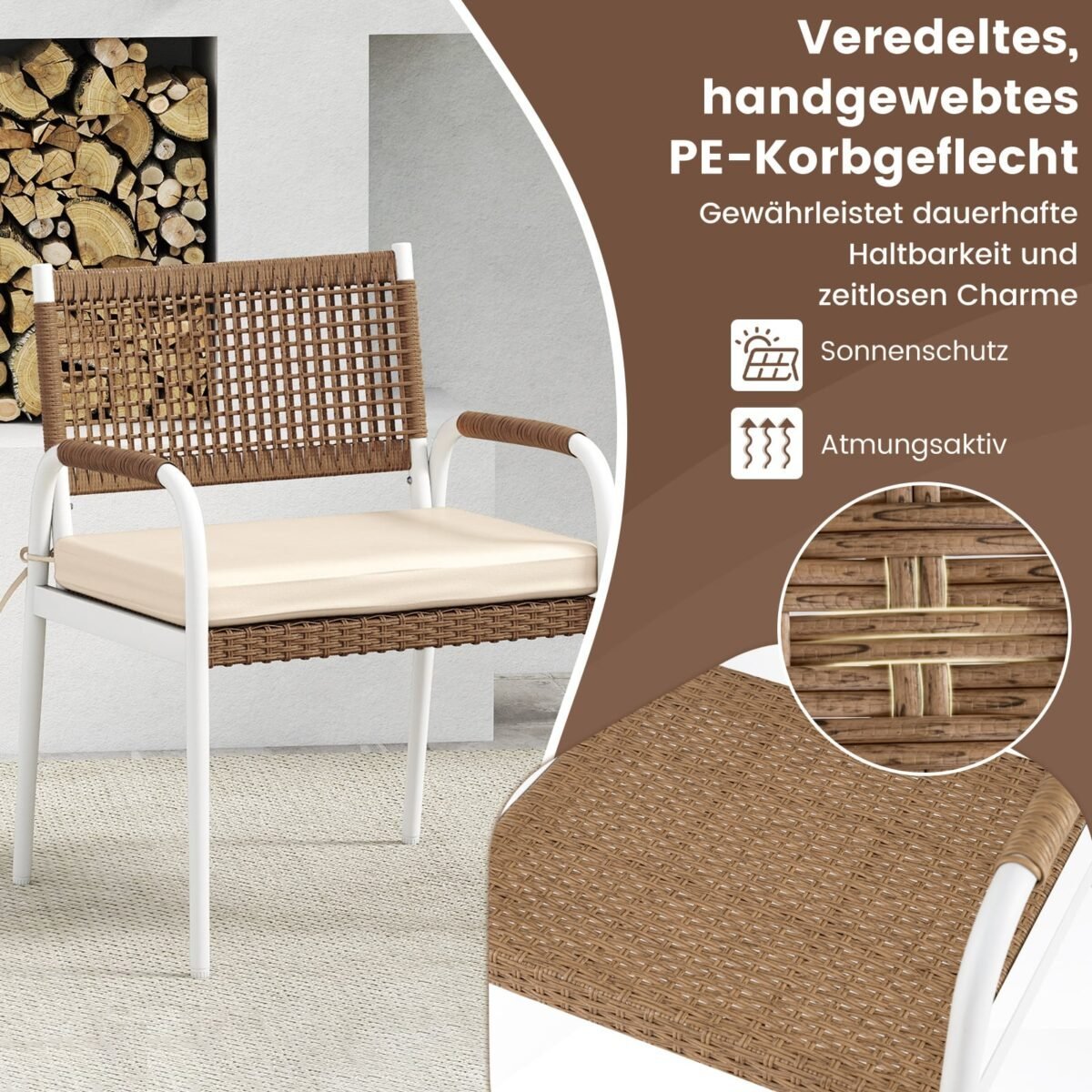 4 dalių ratano sodo baldų komplektas su stikliniu stalu (Smėlio) – Paveikslėlis 4