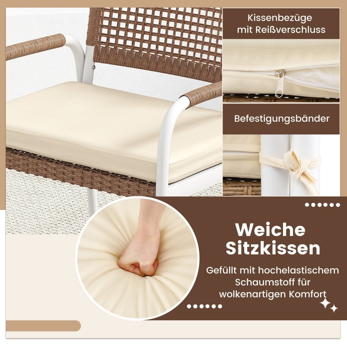 4 dalių ratano sodo baldų komplektas su stikliniu stalu (Smėlio) – Paveikslėlis 5