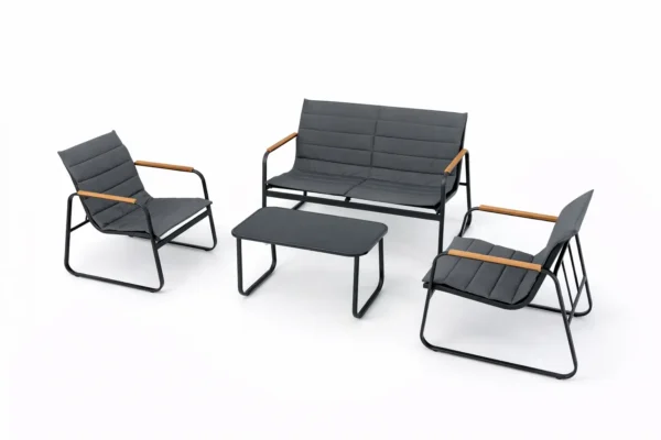 4 dalių lauko baldų komplektas su stalu ir kėdėmis (Pilka)