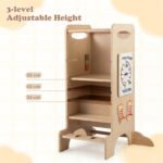 Montessori mokymosi bokštas su reguliuojamu aukščiu ir lenta 4-in-1 (Natūrali) – Paveikslėlis 2