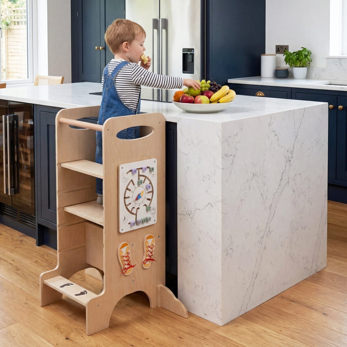 Montessori mokymosi bokštas su reguliuojamu aukščiu ir lenta 4-in-1 (Natūrali) – Paveikslėlis 3