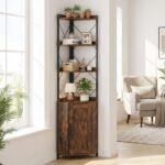 5 aukštų kampinė lentyna su integruota daiktadėže (Rustikinė ruda) – Paveikslėlis 4