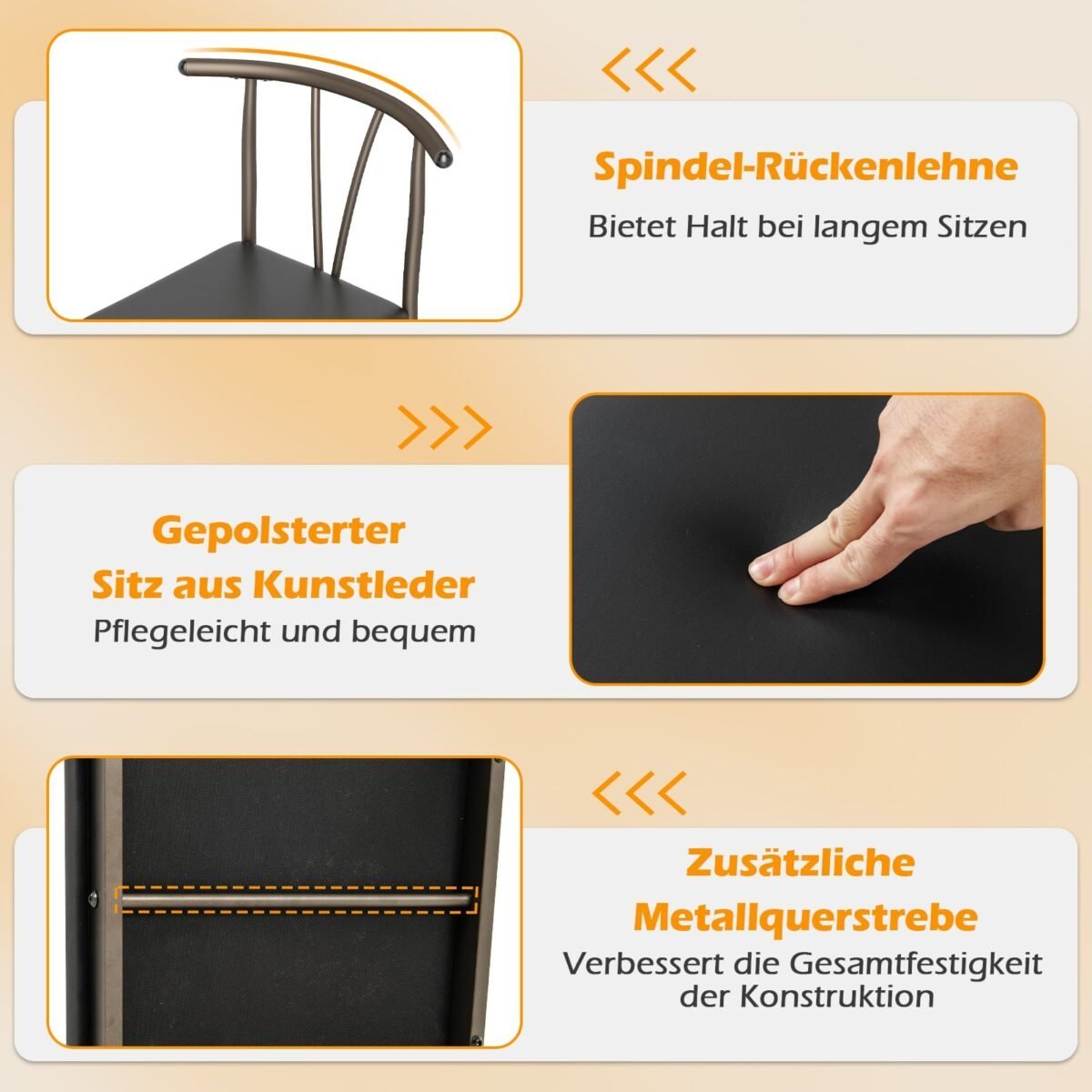 5 dalių valgomojo komplektas: pramoninio stiliaus stalas ir 4 paminkštintos kėdės (Juoda) – Paveikslėlis 4