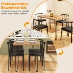 5 dalių valgomojo komplektas: pramoninio stiliaus stalas ir 4 paminkštintos kėdės (Juoda) – Paveikslėlis 5