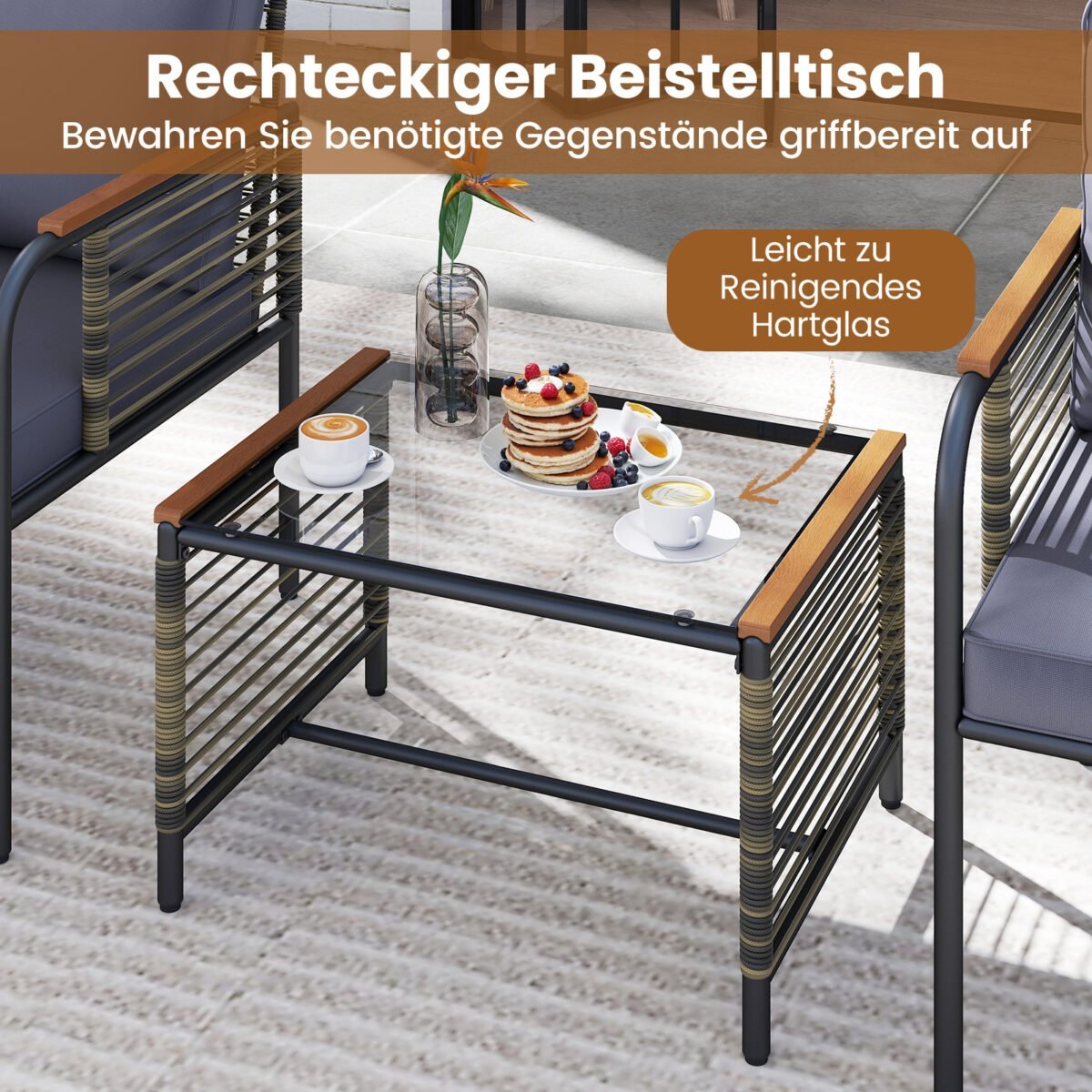 5 dalių lauko baldų ratano komplektas su stalu ir pufais (Pilka) – Paveikslėlis 4