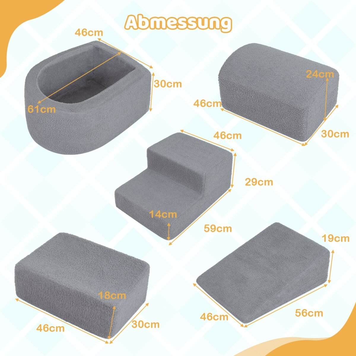 5 dalių minkštų putplasčio kaladėlių rinkinys su kamuoliukų baseinu (Pilka) – Paveikslėlis 2