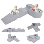 5 dalių minkštų putplasčio kaladėlių rinkinys su kamuoliukų baseinu (Pilka)