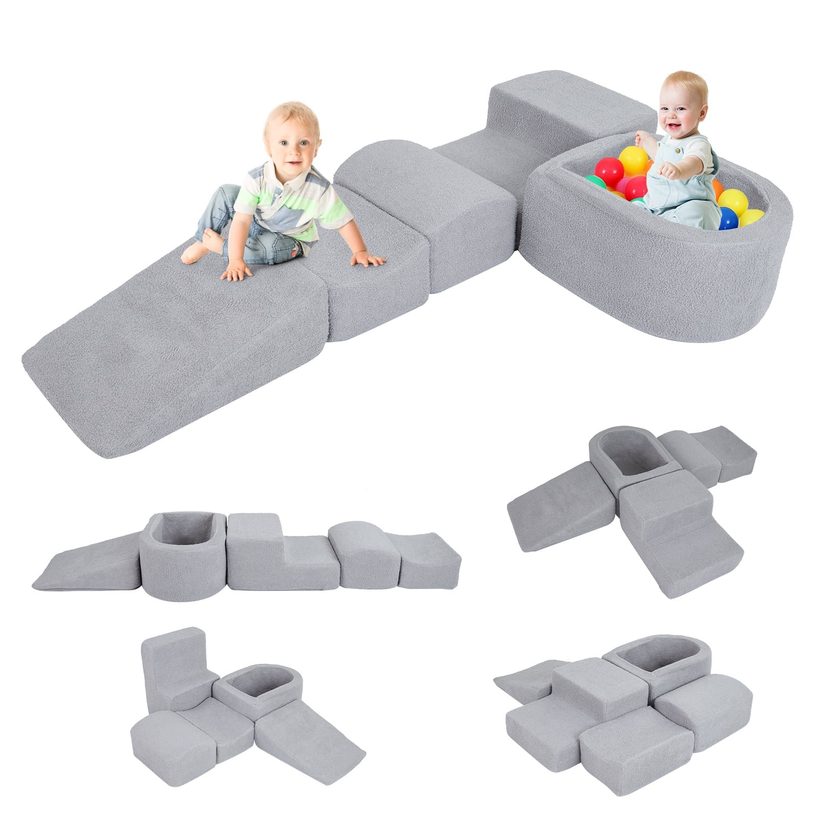 5 dalių minkštų putplasčio kaladėlių rinkinys su kamuoliukų baseinu (Pilka)