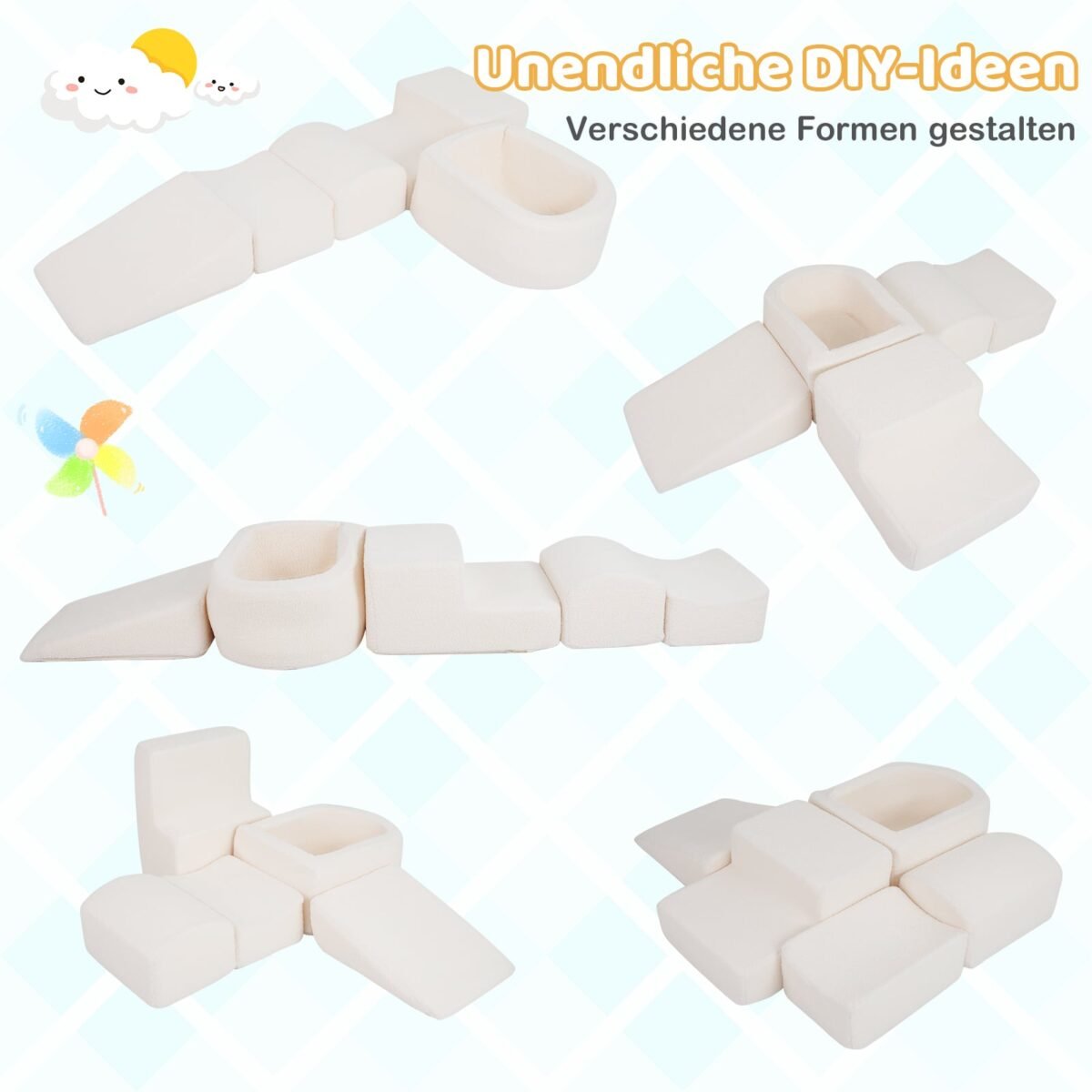 5 dalių putplasčio blokelių žaidimų rinkinys vaikams su kamuoliukų baseinu (Smėlio) – Paveikslėlis 3