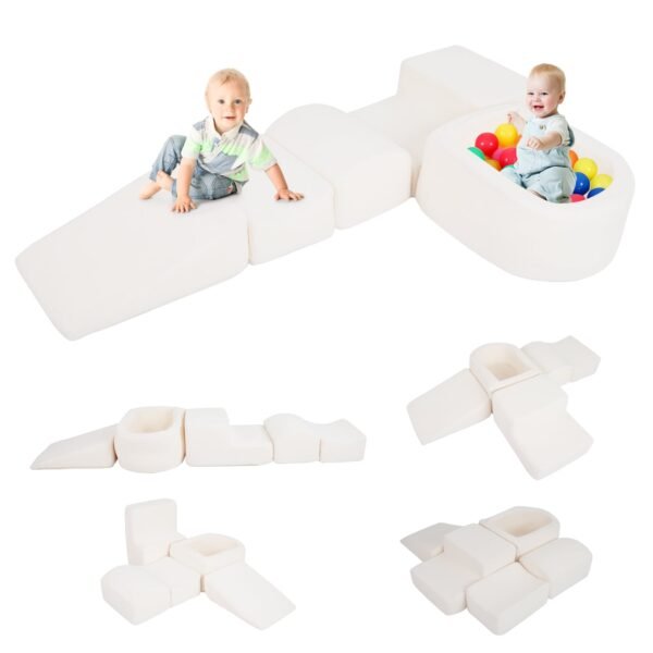 5 dalių putplasčio blokelių žaidimų rinkinys vaikams su kamuoliukų baseinu (Smėlio)