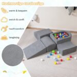 5 dalių putplasčio statybinių blokų rinkinys su kamuoliukų baseinu ir kordiniu užvalkalu (Pilka) – Paveikslėlis 4