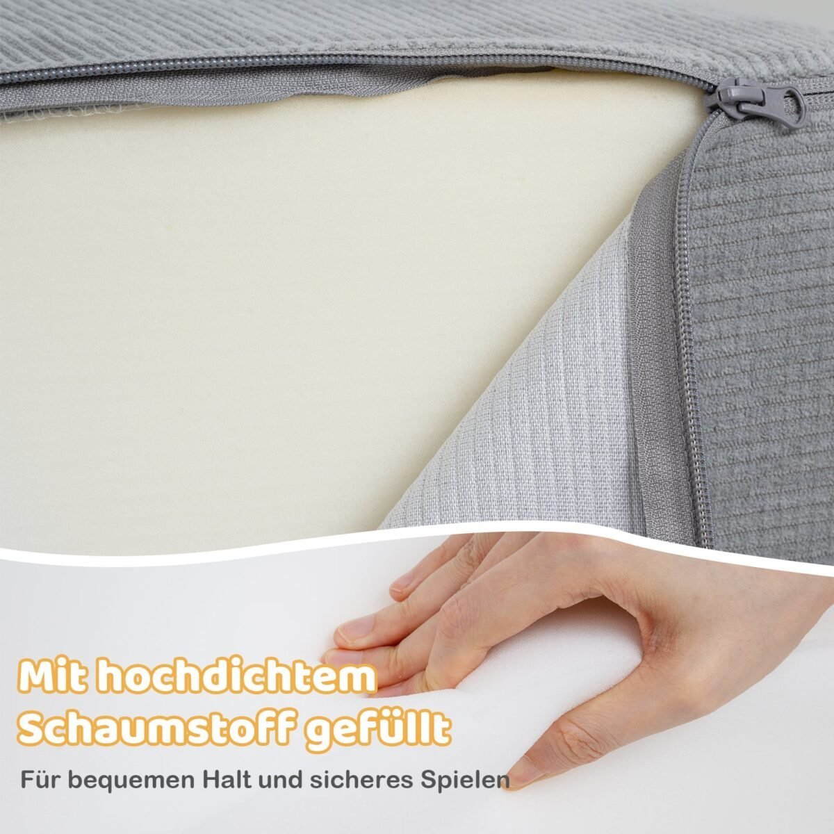 5 dalių putplasčio statybinių blokų rinkinys su kamuoliukų baseinu ir kordiniu užvalkalu (Pilka) – Paveikslėlis 5