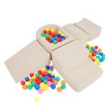 5 dalių putplasčio statybinių blokų rinkinys su kamuoliukų baseinu ir virveliniais užvalkalais (Smėlio)