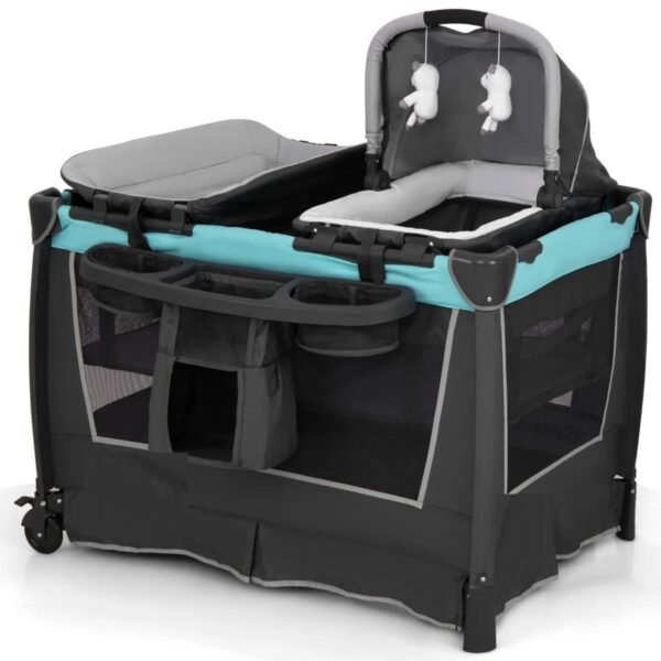 Sulankstoma daugiafunkcinė vaikiška lovelė su nuimamu lopšiu ir pervystymo stalu 5-in-1