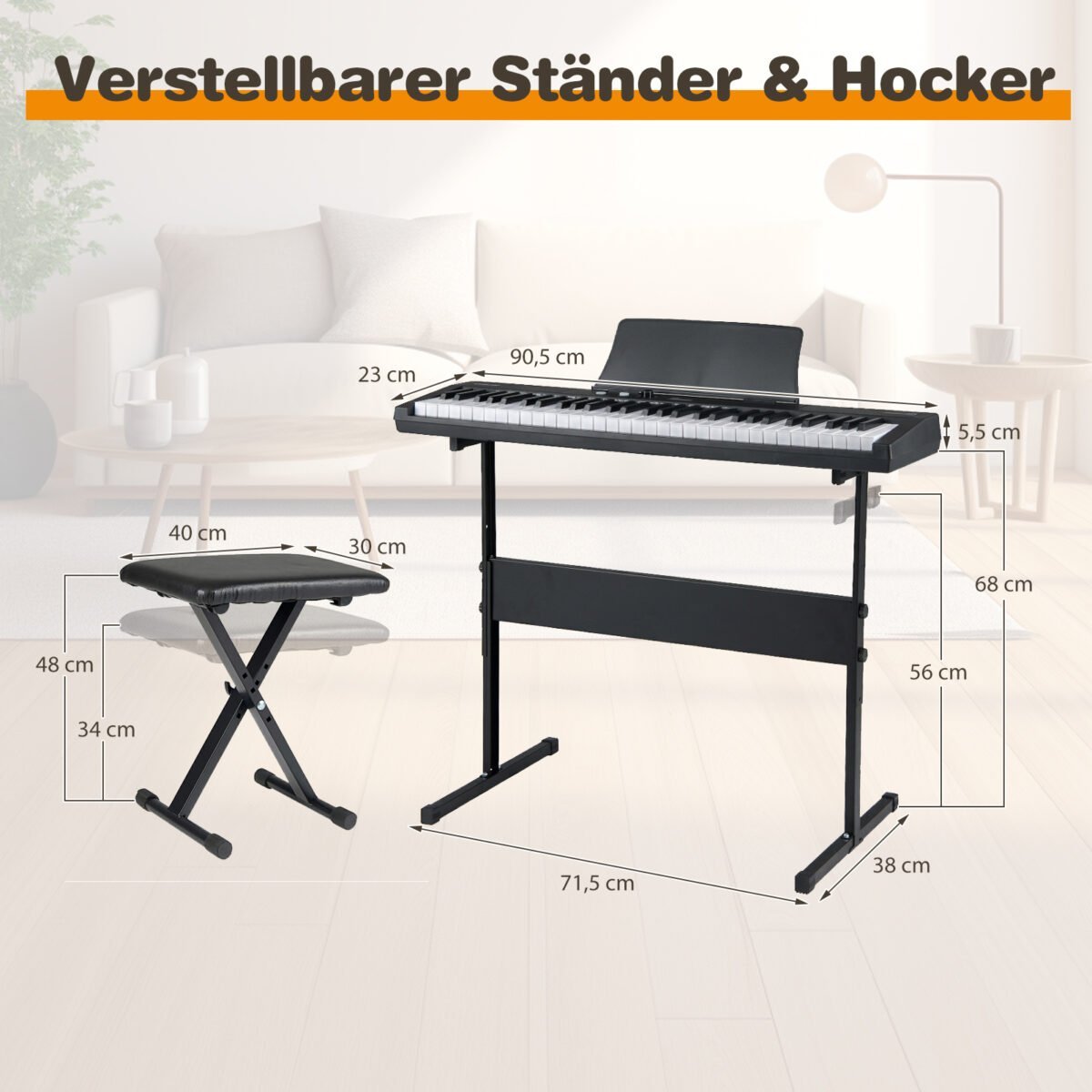 61 klavišų elektroninio pianino rinkinys su reguliuojamu stovu (Juoda) – Paveikslėlis 2