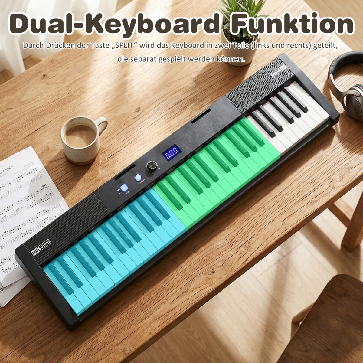 61 klavišų elektroninio pianino rinkinys su reguliuojamu stovu (Juoda) – Paveikslėlis 4