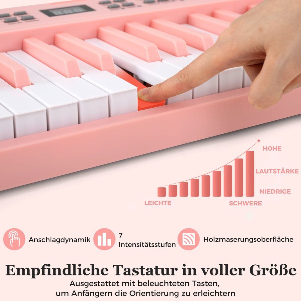 61 klavišų sulankstomas elektroninis pianinas su MIDI (Rožinė) – Paveikslėlis 5