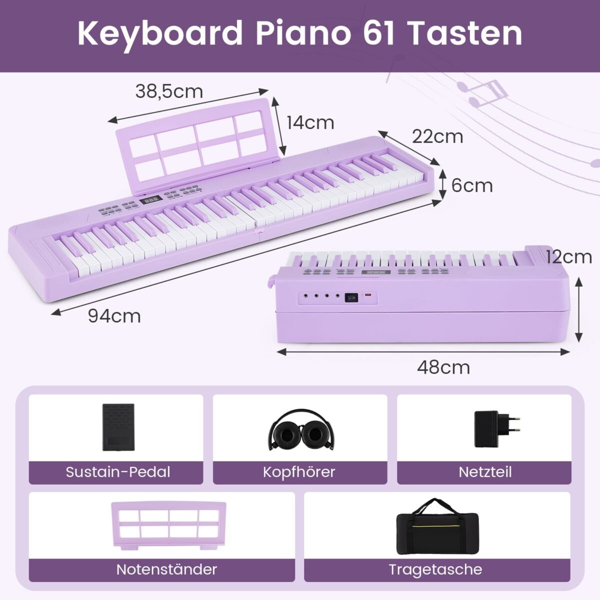 61 klavišų sulankstomas elektroninis sintezatorius su MIDI funkcija (Violetinė) – Paveikslėlis 2
