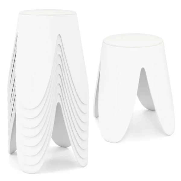 8 vnt. apvalių sudedamų plastikinių taburečių komplektas su sėdimosiomis pagalvėlėmis (Balta)