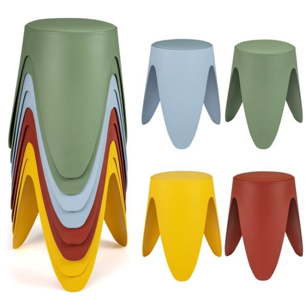 8 vnt. sukraunamos plastikinės taburetės be atlošo (Įvairiaspalvė)