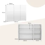 87 cm veidrodinė spintelė su 3 durelėmis montuojama ant sienos arba į nišą (Balta)