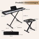 88 klavišų skaitmeninis pianinas su reguliuojamu stovu ir taburete (Juoda) – Paveikslėlis 2