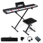 88 klavišų skaitmeninis pianinas su reguliuojamu stovu ir taburete (Juoda)