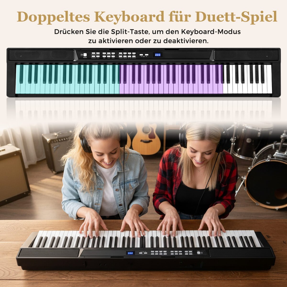 88 klavišų skaitmeninis pianinas su reguliuojamu stovu ir taburete (Juoda) – Paveikslėlis 5