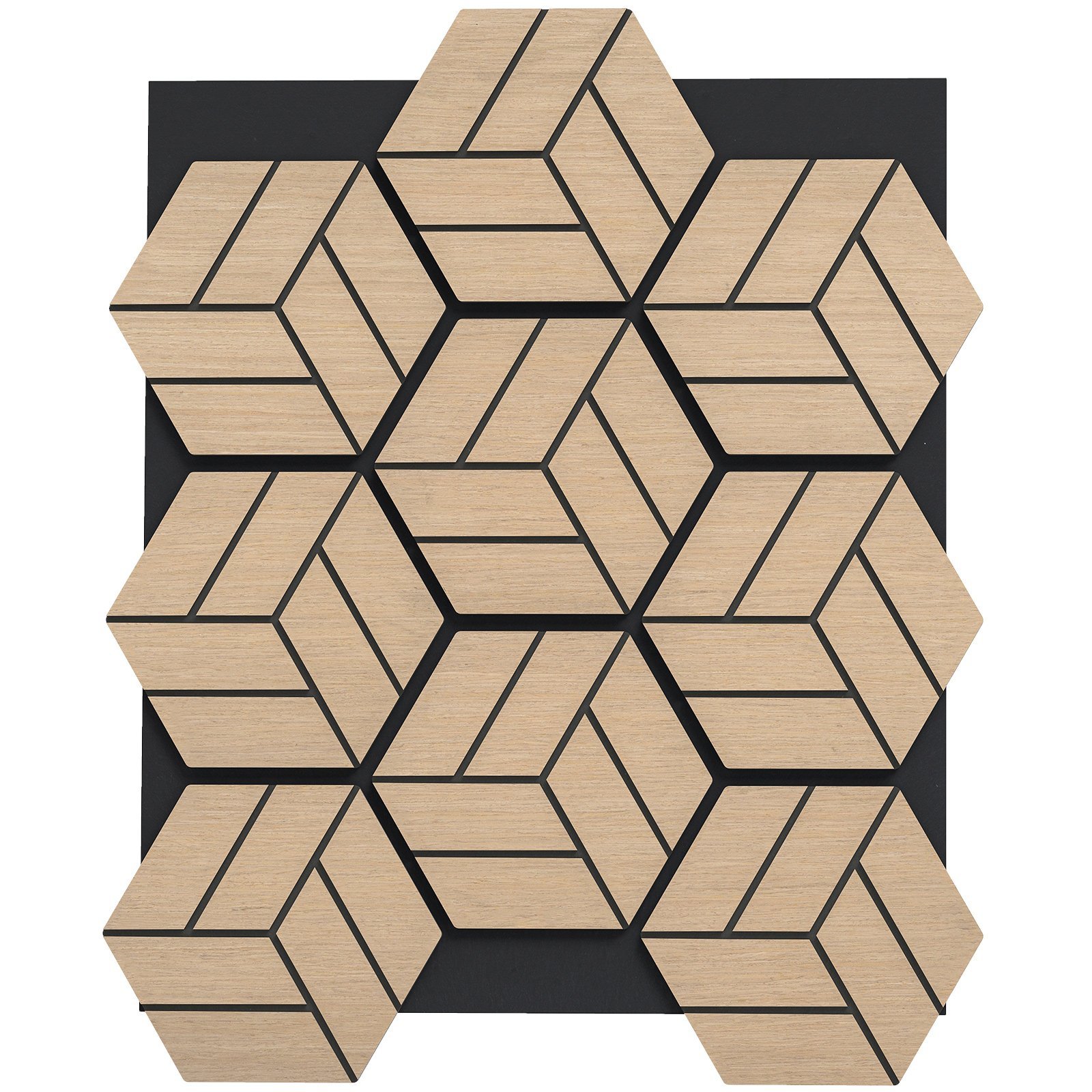 Akustinės Garso Izoliacijos Sienų Plokštės su Šešiakampiais Medžio Elementais (Natūrali)