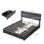 Apmušta lova su LED apšvietimu ir USB įkrovimo stotele (Pilka) – Paveikslėlis 3