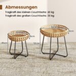 Apvalių šoninių staliukų 2 dalių komplektas su PE ratanu ir reguliuojamomis kojelėmis (Natūrali) – Paveikslėlis 2