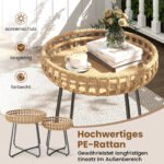 Apvalių šoninių staliukų 2 dalių komplektas su PE ratanu ir reguliuojamomis kojelėmis (Natūrali) – Paveikslėlis 3