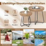 Apvalių šoninių staliukų 2 dalių komplektas su PE ratanu ir reguliuojamomis kojelėmis (Natūrali) – Paveikslėlis 5