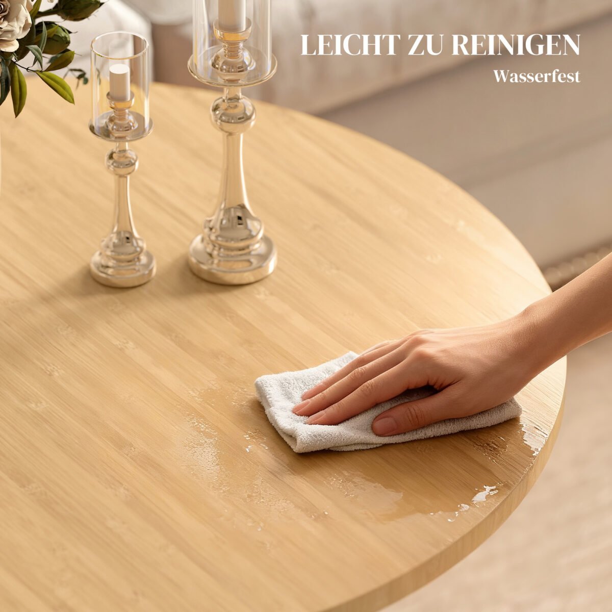 Apvalus bambukinis kavos staliukas su kryžmine koja – Paveikslėlis 6