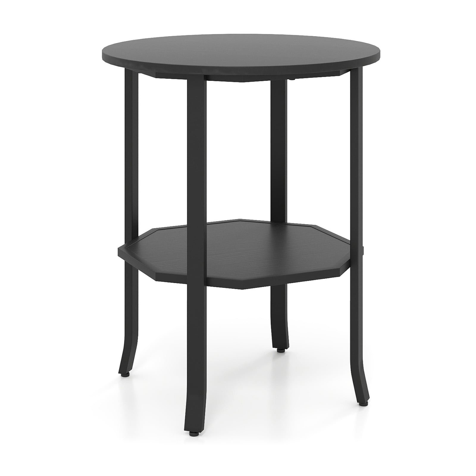 Apvalus dvipakopis staliukas su atvira lentyna (Juoda)