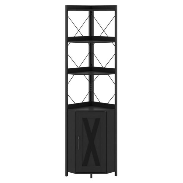 Aukšta 5 pakopų kampinė lentyna su saugykla ir apsauga nuo kritimo (Juoda)