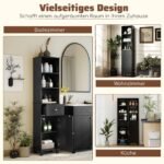 Aukšta siaura vonios spintelė su lentynomis ir stalčiumi (Juoda)