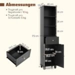 Aukšta siaura vonios spintelė su lentynomis ir stalčiumi (Juoda) – Paveikslėlis 2