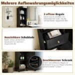 Aukšta siaura vonios spintelė su lentynomis ir stalčiumi (Juoda) – Paveikslėlis 4