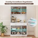 Aukšta virtuvės spintelė su ratano durelėmis ir integruota įkrovimo stotele (Balta) – Paveikslėlis 4