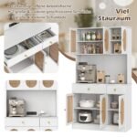 Aukšta virtuvės spintelė su ratano durelėmis ir integruota įkrovimo stotele (Balta) – Paveikslėlis 5