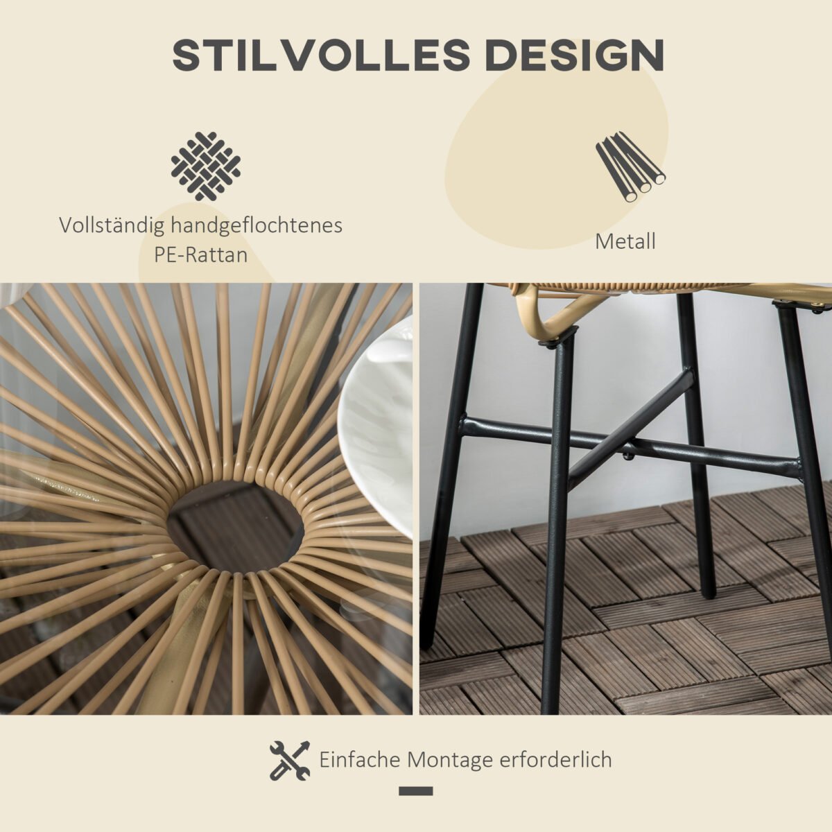 Boho stiliaus lauko šoninis PE ratano staliukas – Paveikslėlis 5