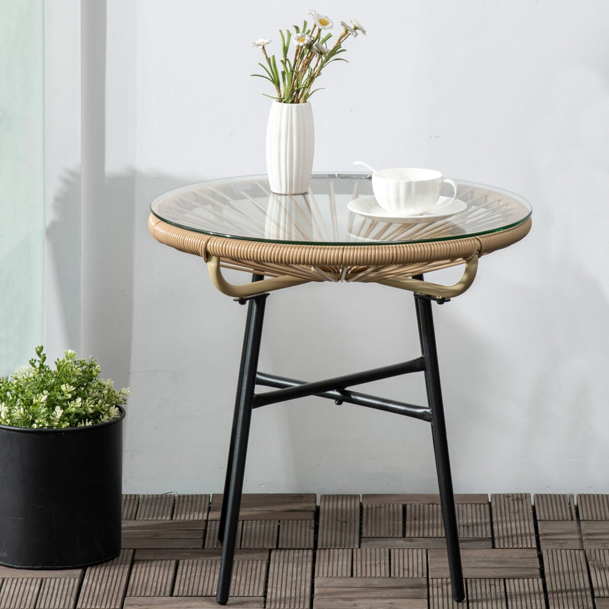 Boho stiliaus lauko šoninis PE ratano staliukas – Paveikslėlis 7