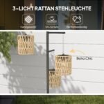 Boho stiliaus ratano saulės energijos pastatomas šviestuvas su trimis šviestuvais – Paveikslėlis 4