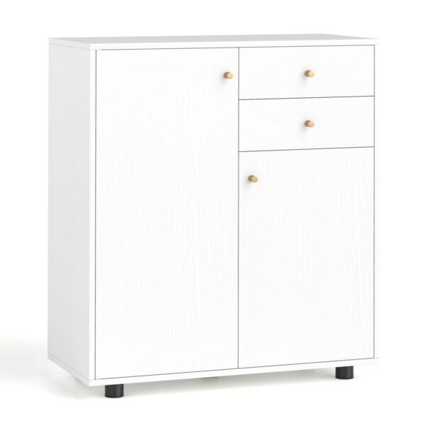 Bufeto spintelė su dviem stalčiais ir reguliuojamomis lentynomis (Balta)